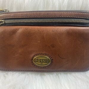 Fossil leather clutch credit card wallet espresso brown